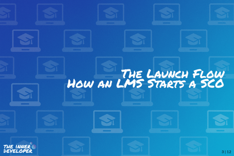 The text: The Launch Flow How an KMS starts a SCO on a colorful image with a pattern of laptops