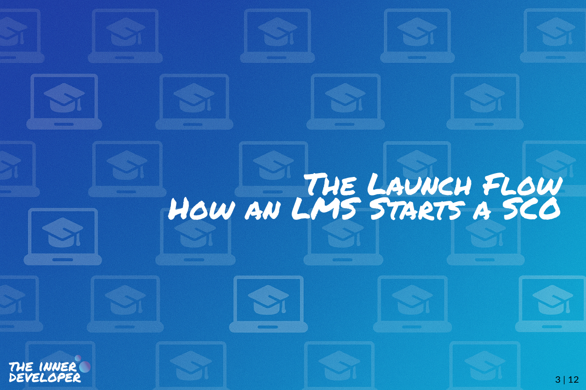 The text: The Launch Flow How an KMS starts a SCO on a colorful image with a pattern of laptops