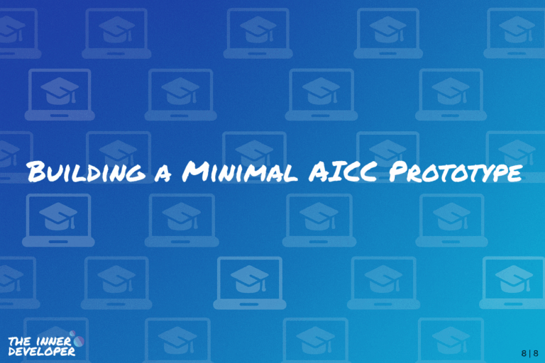 The text: Building a Minimal AICC Prototype on a colorful image with a pattern of laptops