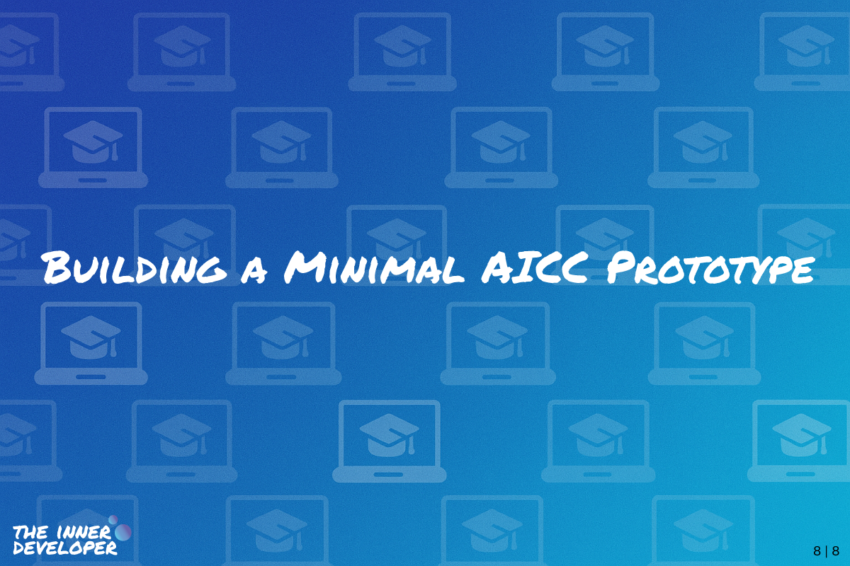 The text: Building a Minimal AICC Prototype on a colorful image with a pattern of laptops