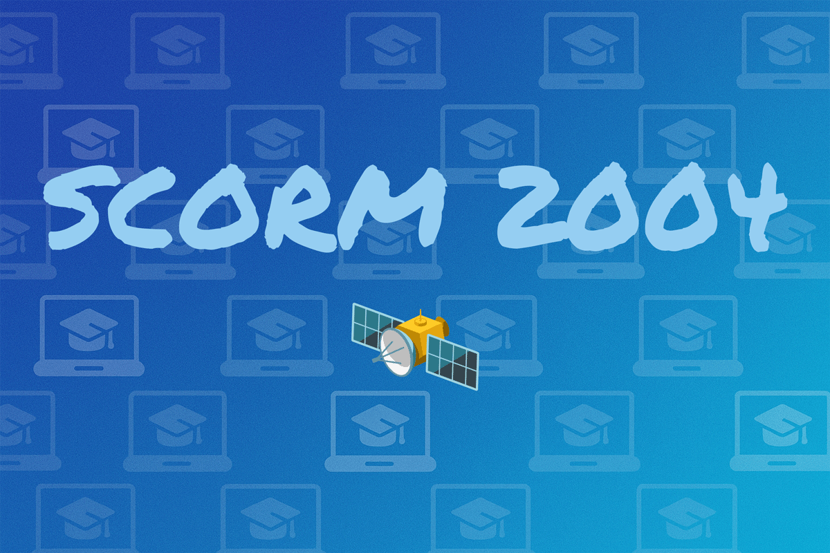 The text: SCORM 2004 on a colorful image with a pattern of laptops
