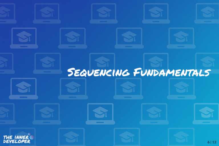 The text: Sequencing Fundamentals on a colorful image with a pattern of laptops