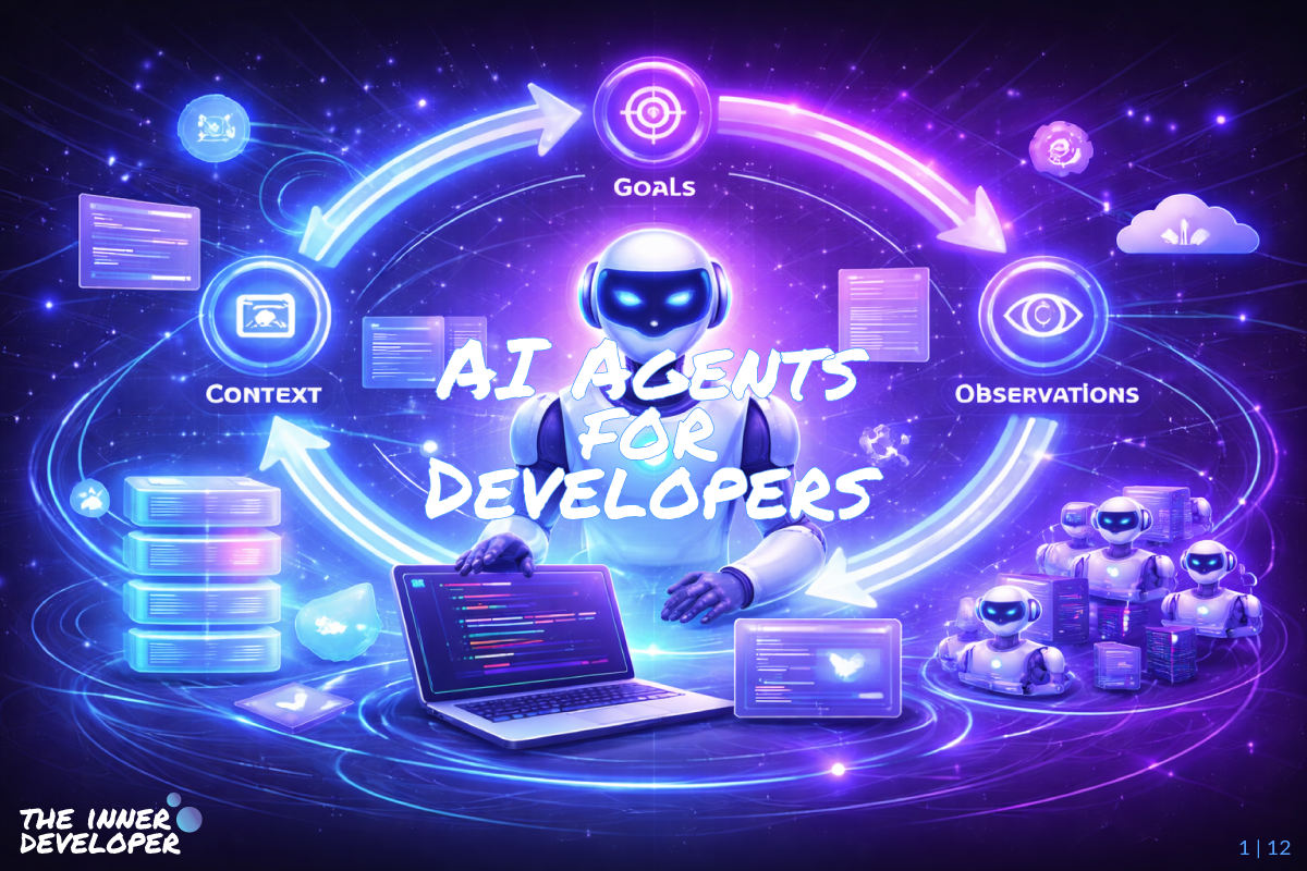 A robot presenting a laptop and surroundend by further robots, servers and screens