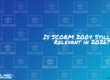 The text: Is SCORM 2004 Still Relevent in 2024? on a colorful image with a pattern of laptops