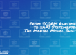 The text: From SCORM Tuntime to xAPI Statements: The Mental Model Shift on a colorful image with a pattern of laptops