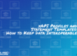 The text: xAPI Profiles and Statement Templates: How to Keep Data Interoperables on a colorful image with a pattern of laptops