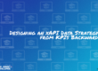 The text: Designing an xAPI Data Strategy from KPIs Backward on a colorful image with a pattern of laptops