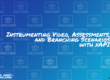 The text: Instrumenting Video, Assessments, and Branching Scenarios with xAPI on a colorful image with a pattern of laptops