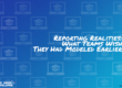 The text: Reporting Realities: What Teams Wish They Had Modeled Earlier on a colorful image with a pattern of laptops
